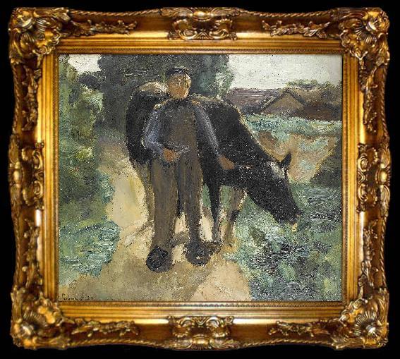 framed  Max Liebermann A farmer with his cow, ta009-2